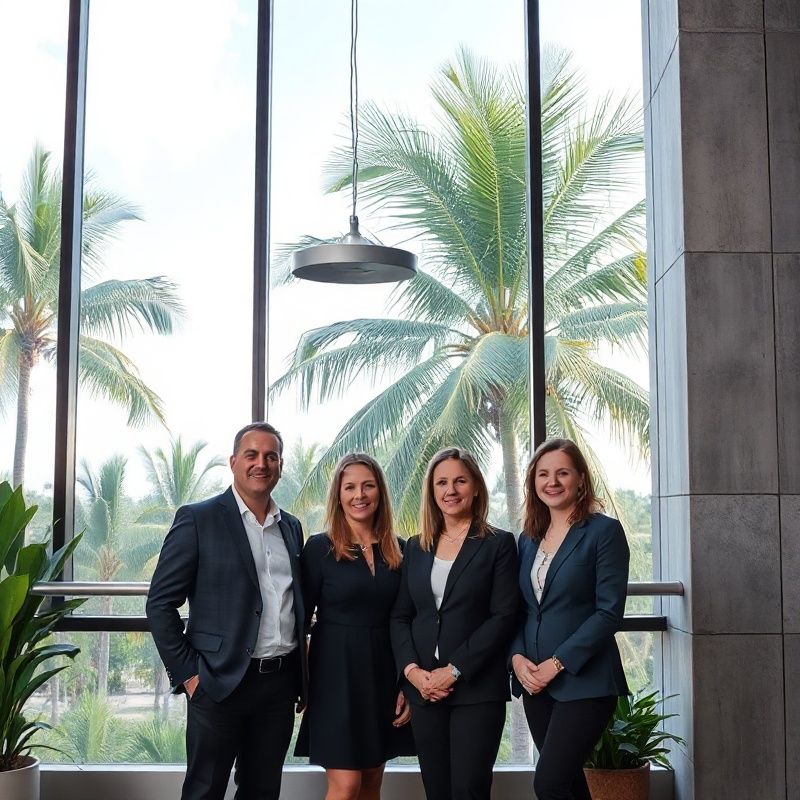 Small team of four consultants in a modern George Town office