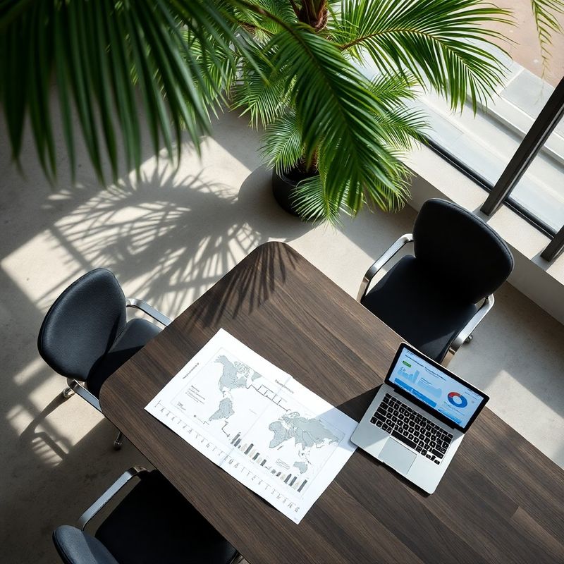 Overhead shot of a conference table with printed process flow maps and data dashboards